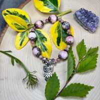 Crystal beaded pink owl bracelet