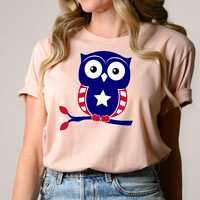 Patriotic Owl USA Shirt, Cute Red White Blue Owl Tee for 4th of July, Independence Day American Prid