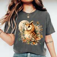 Comfort Colors® Floral Owl Shirt, Autumn Woodland Animal Tee, Cute Owl Graphic T-Shirt, Nature L
