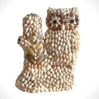 Vintage Handcrafted Encrusted Seashell Owl from the 1970s - Folk Art Vintage Appeal - OOAK