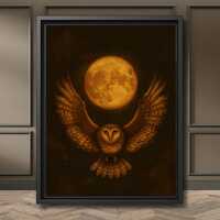 Barn Owl Wings Out Art Print Dark Academia Painting, Romantic Gothic Animal Wall Art Nocturnal Woodl