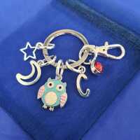 Owl keyring with initial birthstone personalised gift silver gift for her