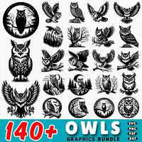 Owl SVG Bundle: 140+ Forest Owl Clipart, Silhouette Designs (Commercial Use, Digital Download