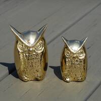 Vintage Brass Owl Figurines: Miniature Bird Statuettes, Horned Owls