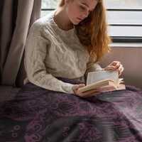 Fleece Blanket, Gothic Castle Raven Owl Dark Elegant Style, Alternative Name: Throw Blanket, Bedding