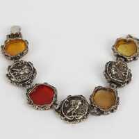 Vintage Faux Owl Coin and Resin link Bracelet Gold Tone Cast Metal