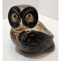 Vintage Otagiri OMC Owl Figurines Brown Speckled With Big Gold Eyes