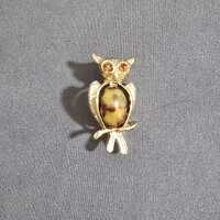 Pre 1970's Owl Brooch/Pin Jelly Belly Grannycore Brown Stone