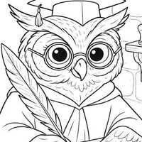 Professor Quillberry Nocturne – Printable Owl Coloring Page | Magical Scrollwork Teacher | Fan
