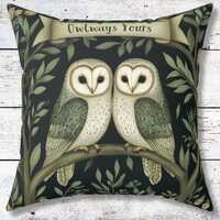 Whimsical Owl Throw Pillow, Unique Green Aesthetic Cushion, Woodland Decor, Witchy Gift for Her, Rom
