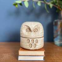 Vintage Ceramic Owl Trinket Box: Brown Speckled Storage Jar