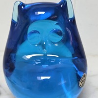 Konstglas Sweden Blue Glass Owl Paperweight