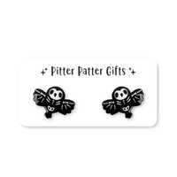 Cute Skull Owl Earrings – Lightweight Shrink Plastic Studs for Halloween or Spooky Gifts &ndas