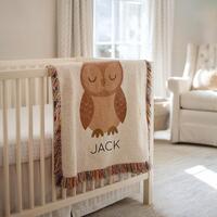 Personalized Owl Baby Blanket, Custom Woodland Nursery Blanket with Name, Soft Animal Throw, Baby Sh