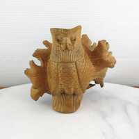 Vintage Hand Carved Wooden Balinese Owl / Bird Figurine Carving, Parasite Wood Sculpture,  Bird Folk