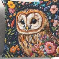 THROW PILLOW COVER- Colorful Owl Floral Print, Woven Polyester, Double Sided, 18x18", Zipper Cl