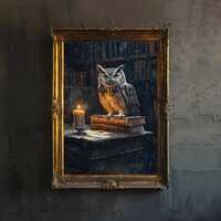 Victorian Owl Art Print Cottagecore Decor Vintage Woodland Wall Art Nature Illustration Poster for C