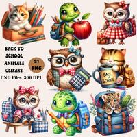 21 Back to School Animals Clipart, School Owl Clipart, Cute School Animals Clipart, Back to School S