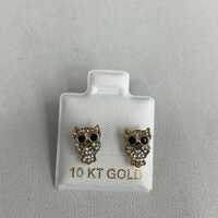 10k Yellow Gold Owl Design Screw-Back Stud Earrings With CZ