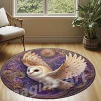 Round Colorful Owl Rug, Round Owl  Rug, Magical Kids Rug, Owl Girls Room Rug, Round Floral Rug, Roun