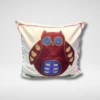 Handmade Suzani Pillow Cover: Embroidered Owl, Boho Decor, 47x47cm