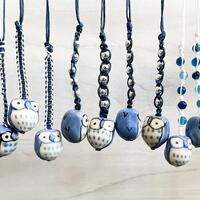 Hand Painted Ceramic Owl Charm: Boho Bag, Keychain, Zipper Pull