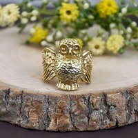 Gold Brass Owl Ring: Vintage Bird Jewelry, Animal Lover Gift