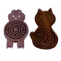 Handmade gift - Wooden Owl and Cat Shaped Labyrinth Maze Game - Handcrafted and Challenging Educatio