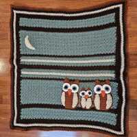 Night Sky Baby Blanket with Owl Family Crochet Kids Animal Moon