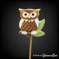 Vintage 80s Owl Cloisonne Enamel Gold Tone Stick Pin