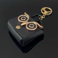 Mini Owl Coin Pouch Keychain: Black Faux Leather Bag Charm