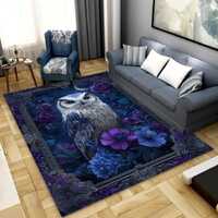 Mystical Owl and Flowers Rug, Night Themed Owl Rug, Mystical Owl Rug, Owl Pattern Rug, Moonlit Owl R