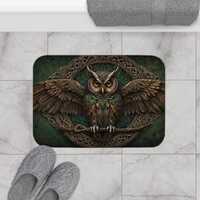 Celtic Owl Bath Mat | Bohemian Decor, Bathroom Accessory, Owl Lover Gift, Nature Inspired Home, Rust