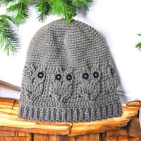 Owl Beanie For Teens & Youth Slouchy Winter Hat