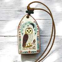Handmade Terracotta Owl Pendant Necklace: Starlit Sentinel Design