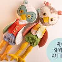 Owl Doll PDF Sewing Pattern, Animal Rag Doll with Changeable Clothes, Digital Tutorial for Beginners