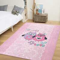 Owl Love Kids Rug – Soft Non Slip Baby Girl Nursery Carpet | Cute Pink Bird Play Mat | Toddler