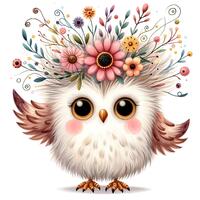 15 JPG Quirky Flower Owl Clipart Bundle Watercolor Quirky Owl Digital Download Cute Boho Owl Woodlan
