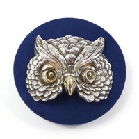 YAACOV HELLER, Large Horned Owl Brooch, Electroform, Sterling Silver, Gold Wash, Unsigned, Stamped 9