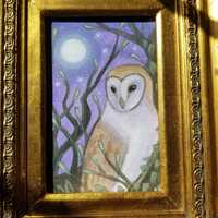 Woodland Owl - Original Painting,  Whimsical,  Forest, Faery,  Elven, Fantasy, Faerie,  purple,  For