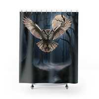 Owl Forest Shower Curtain, Dramatic Bird Bathroom Decor, Mysterious Owl Curtain, Flying Owl Art Prin