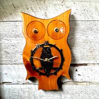 Owl clock handmade wood 80s kitsch barn owl wall clock battery owl clock face