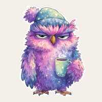 Grumpy Owl Vinyl Sticker: Sarcastic Coffee Lover Gift