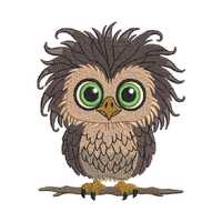Owl Doodle Embroidery Design: Big Eye Baby Owl (Digital File, 6 Sizes