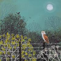 Print on paper of an owl in the moonlight in early spring printed from an original painting 'Eth