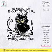 Sarcastic Owl Button Embroidery Design Instant Download