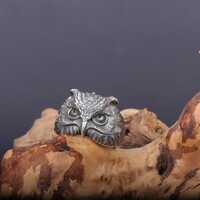 Oxidized Sterling Silver Owl Ring: Gothic Animal Totem Jewelry