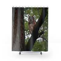 Great Horned Owl  Shower Curtains, Rustic Wildlife Shower Curtain, Woodland Owl Print Curtain, Natur