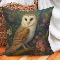 Barn Owl Cushion Cover with Floral Garden Design, Vintage Woodland Bird Throw Pillow for Cozy Decor 