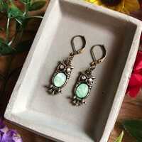 Owl Earrings: Bronze & Rhinestone Iridescent Jewelry